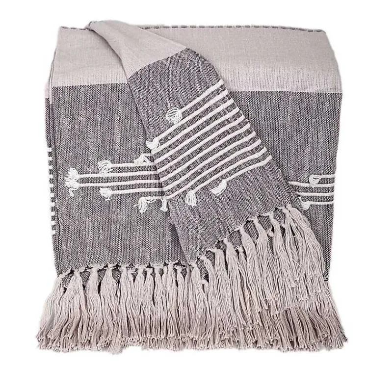 Blankets & Throws>Kirklands Home Light Slub Striped Tassel Throw Gray