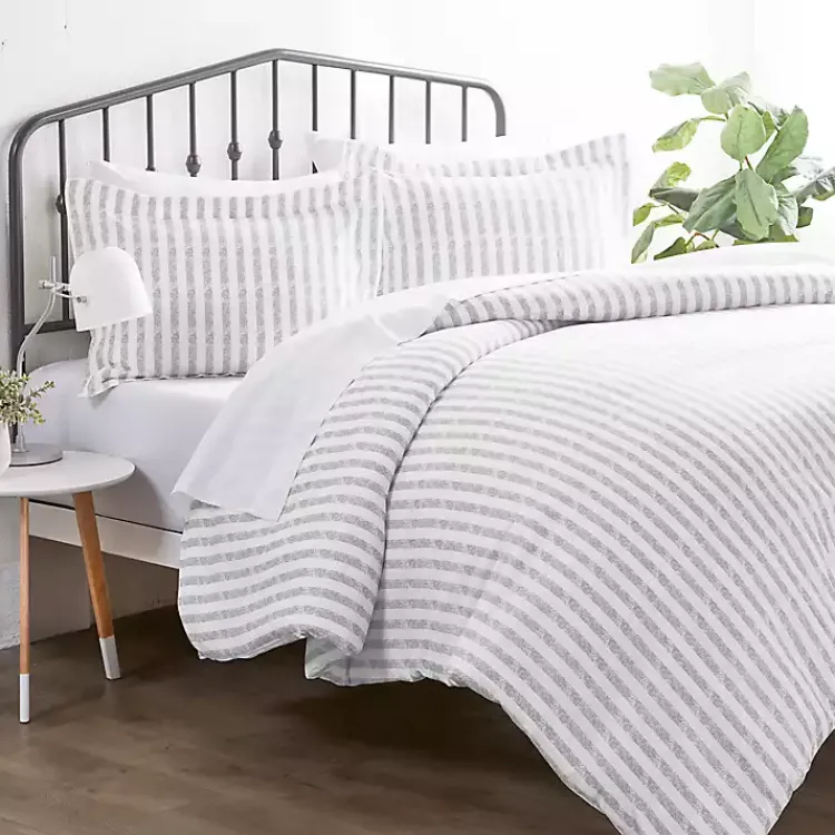 Kirklands Home Light Gray Stripes 3-pc. Queen Duvet Cover Set Hot