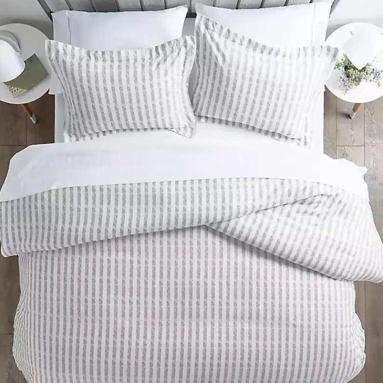 Kirklands Home Light Gray Stripes 3-pc. Queen Duvet Cover Set Hot