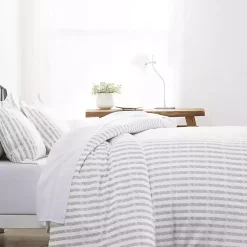 Kirklands Home Light Gray Stripes 3-pc. Queen Duvet Cover Set Hot