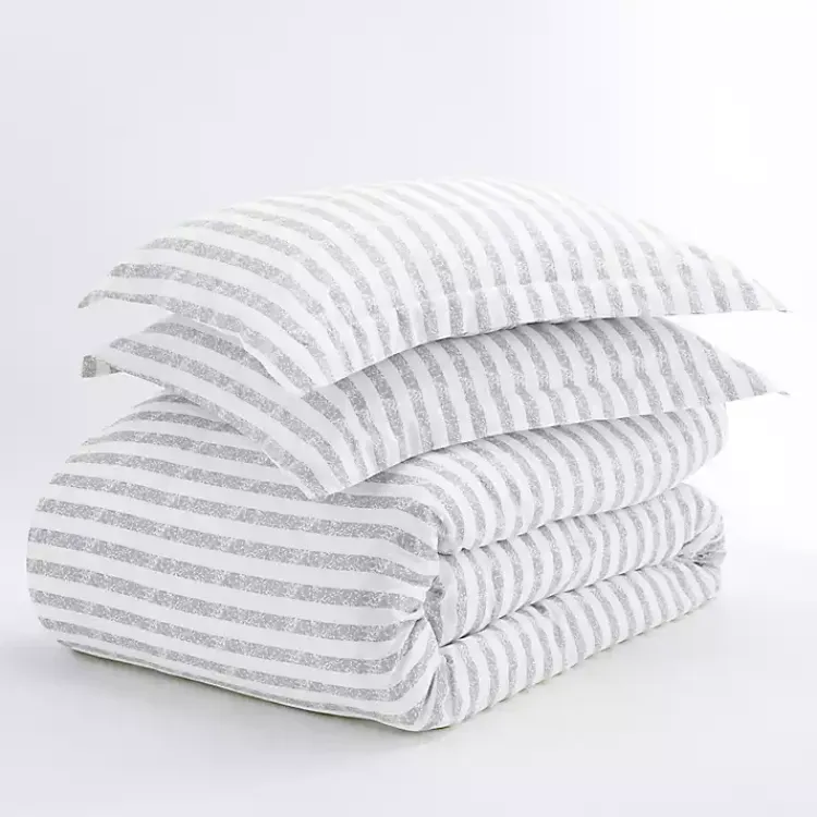 Kirklands Home Light Gray Stripes 3-pc. Queen Duvet Cover Set Hot