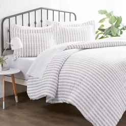 Kirklands Home Light Gray Stripes 3-pc. Twin Duvet Cover Set New