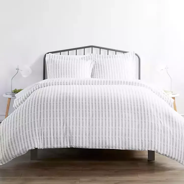 Kirklands Home Light Gray Stripes 3-pc. Twin Duvet Cover Set New