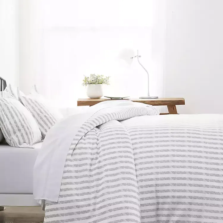 Kirklands Home Light Gray Stripes 3-pc. Twin Duvet Cover Set New