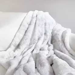 Blankets & Throws>Kirklands Home Light Gray Tie Dye Faux Fur Throw