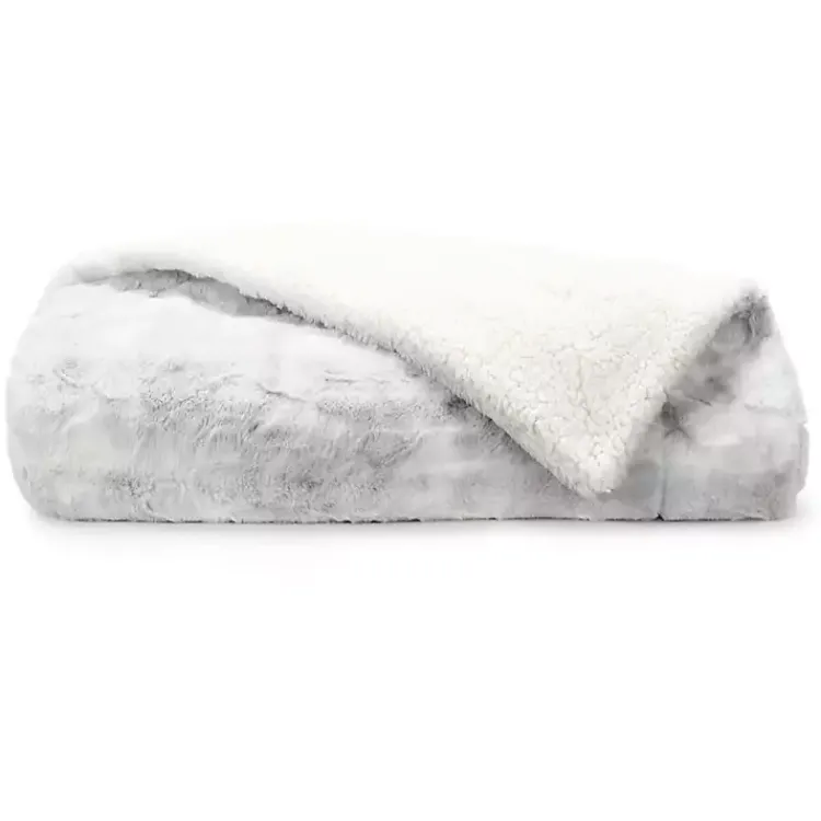 Blankets & Throws>Kirklands Home Light Gray Tie Dye Faux Fur Throw