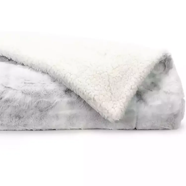 Blankets & Throws>Kirklands Home Light Gray Tie Dye Faux Fur Throw