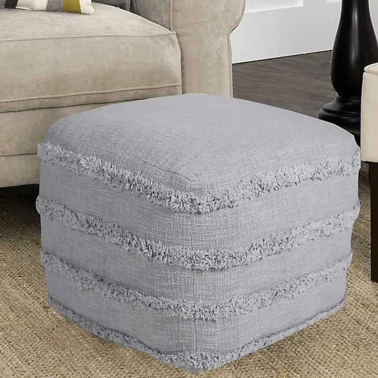 Poufs & Floor Cushions>Kirklands Home Light Tufted Stripe Cotton Square Pouf Gray