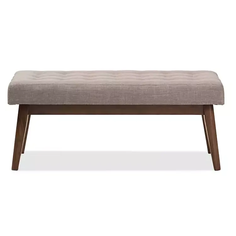 Kirklands Home Light Tufted Walnut Wood Bench Gray Sale