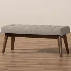 Kirklands Home Light Tufted Walnut Wood Bench Gray Sale