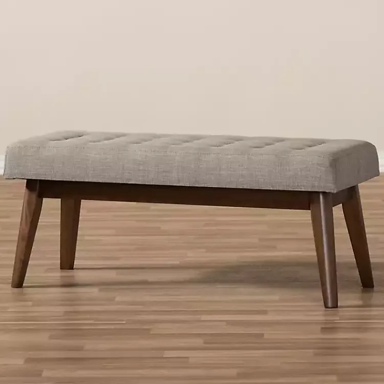 Kirklands Home Light Tufted Walnut Wood Bench Gray Sale
