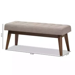 Kirklands Home Light Tufted Walnut Wood Bench Gray Sale
