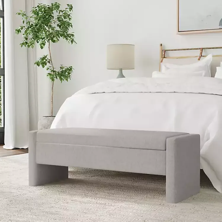 Kirklands Home Light Upholstered Modern Storage Bench Gray Clearance