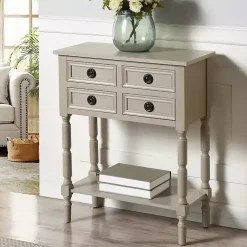 Kirklands Home Light Wood 4-Drawer Barrett Console Table Gray Clearance