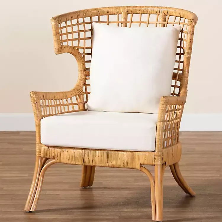 Kirklands Home Light Honey Rattan Curved Accent Chair Ivory New