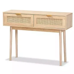 Kirklands Home Light Oak Rat and Wood Console Table Tan Sale