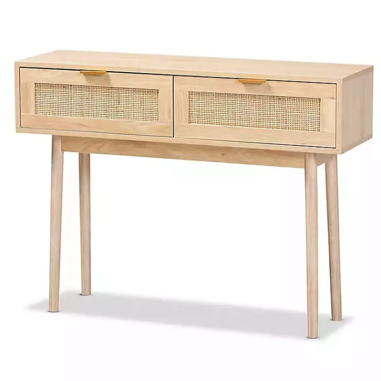 Kirklands Home Light Oak Rat and Wood Console Table Tan Sale