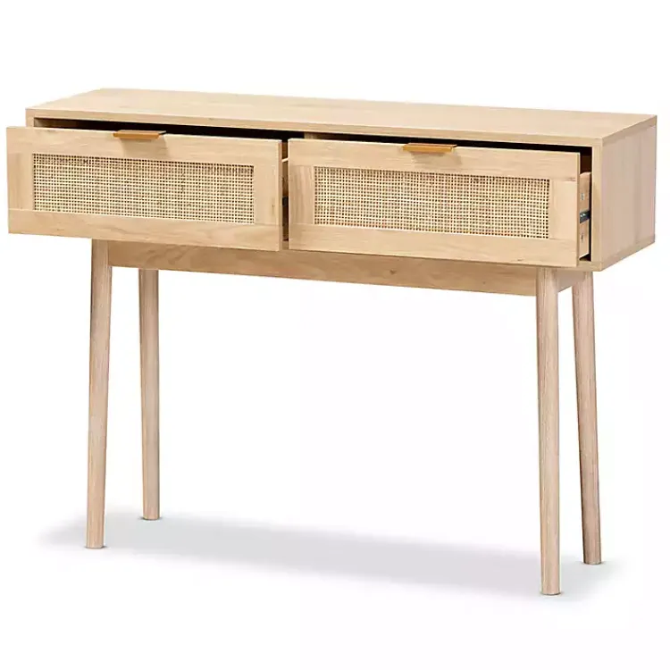 Kirklands Home Light Oak Rat and Wood Console Table Tan Sale