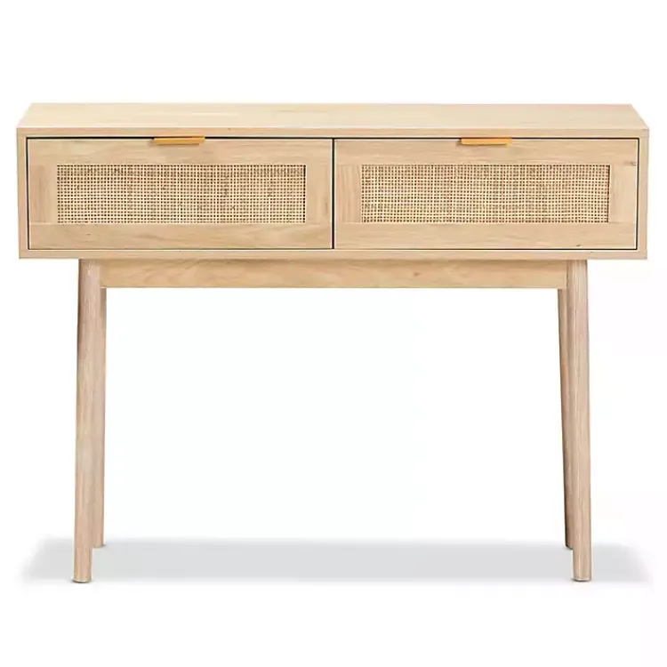 Kirklands Home Light Oak Rat and Wood Console Table Tan Sale
