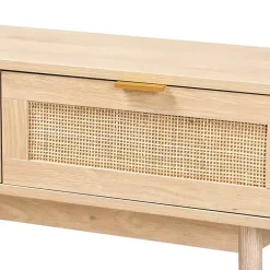 Kirklands Home Light Oak Rat and Wood Console Table Tan Sale