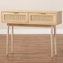 Kirklands Home Light Oak Rat and Wood Console Table Tan Sale
