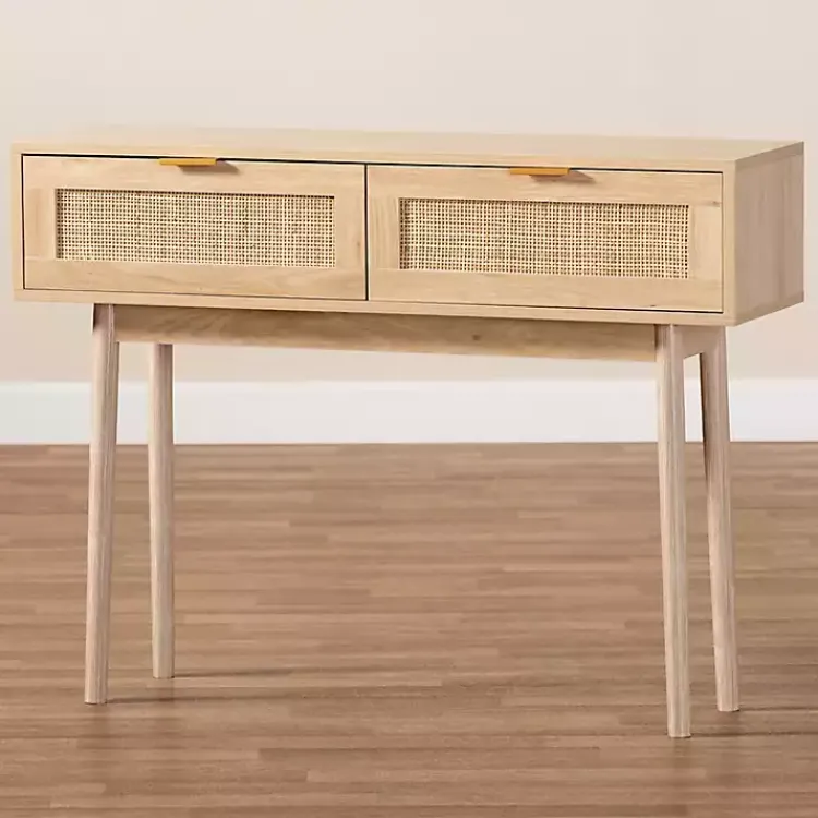 Kirklands Home Light Oak Rat and Wood Console Table Tan Sale