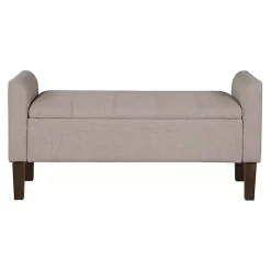 Kirklands Home Light Taupe Upholstered Blaire Storage Bench Tan Discount