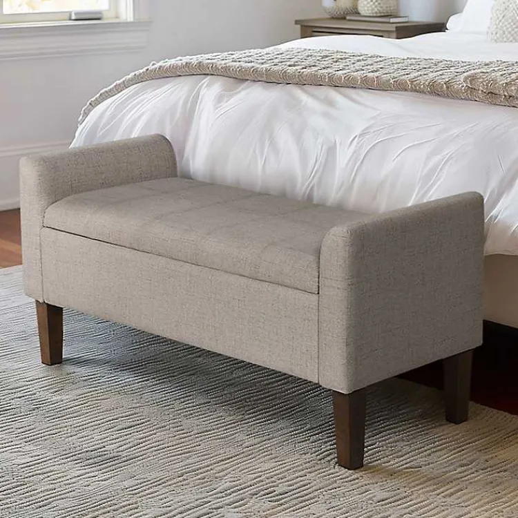 Kirklands Home Light Taupe Upholstered Blaire Storage Bench Tan Discount