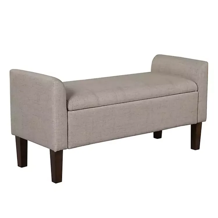 Kirklands Home Light Taupe Upholstered Blaire Storage Bench Tan Discount
