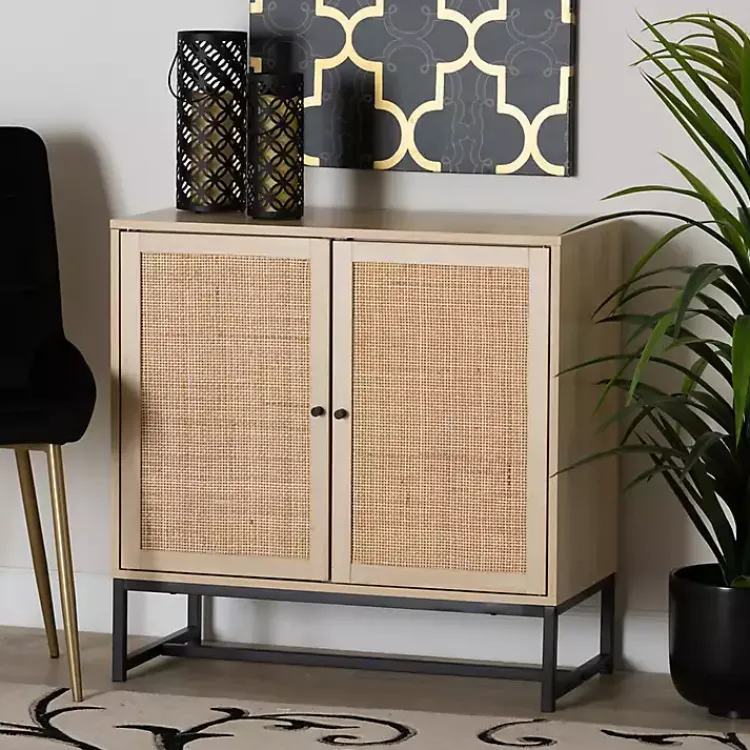 Kirklands Home Light Wood and Rat 2-Door Cabinet Tan Outlet