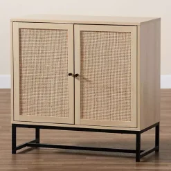 Kirklands Home Light Wood and Rat 2-Door Cabinet Tan Outlet