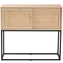 Kirklands Home Light Wood and Rat Sliding Door Cabinet Tan Clearance