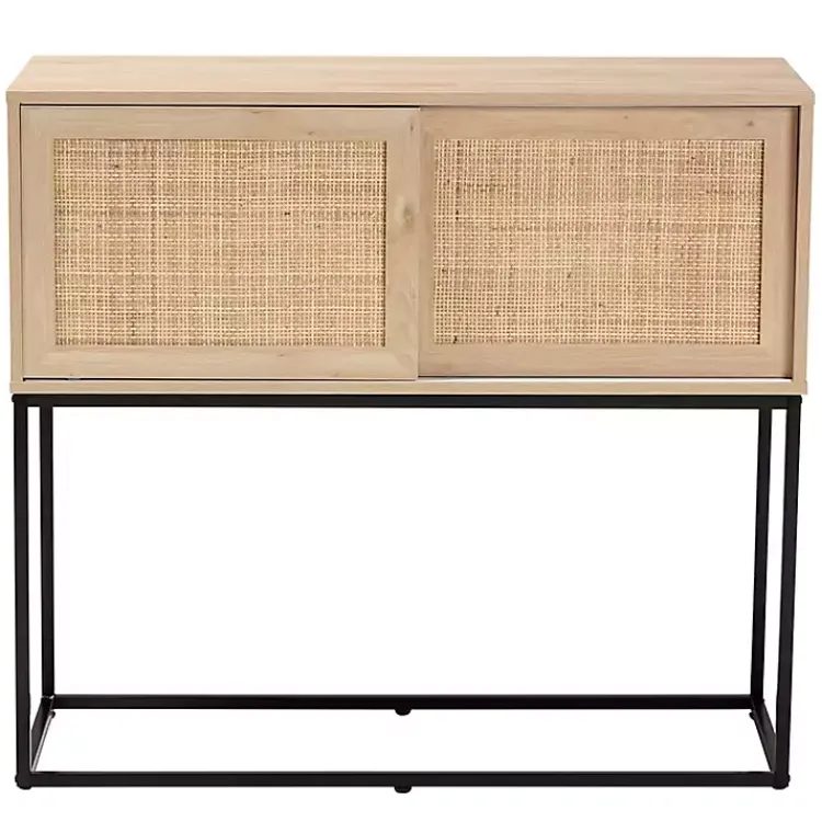 Kirklands Home Light Wood and Rat Sliding Door Cabinet Tan Clearance