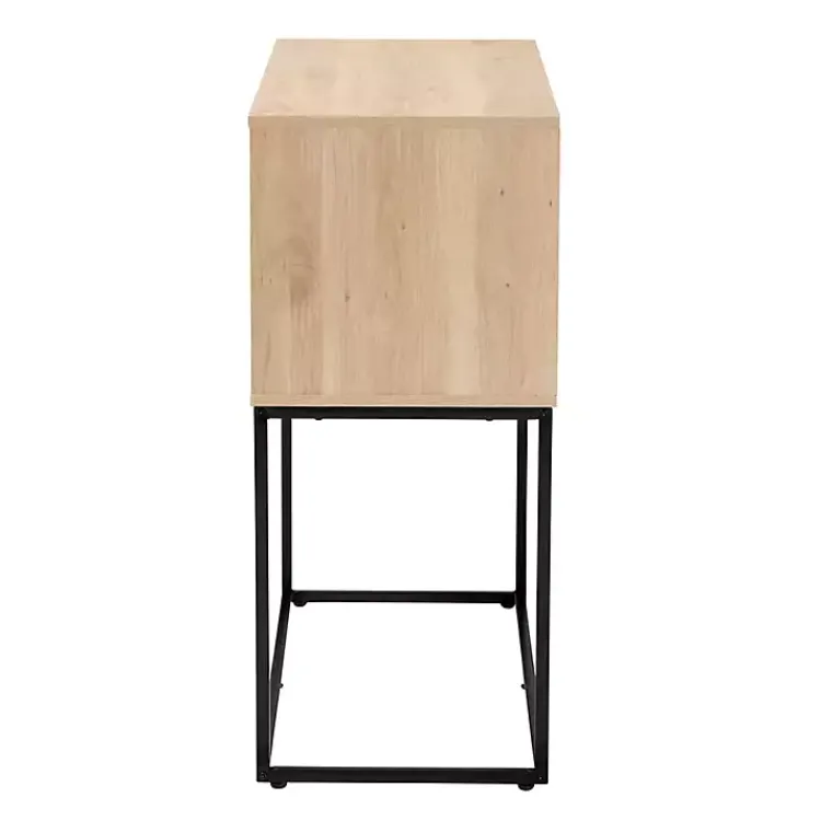 Kirklands Home Light Wood and Rat Sliding Door Cabinet Tan Clearance