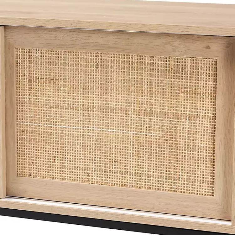 Kirklands Home Light Wood and Rat Sliding Door Cabinet Tan Clearance