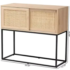 Kirklands Home Light Wood and Rat Sliding Door Cabinet Tan Clearance