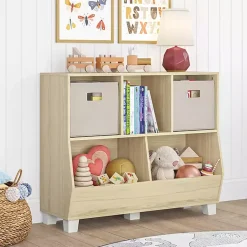 Kirklands Home Light Woodgrain Multi Cubby Organizer Bookshelf Tan Sale