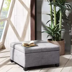 Kirklands Home Lila Tufted Charcoal Storage Ottoman Gray New