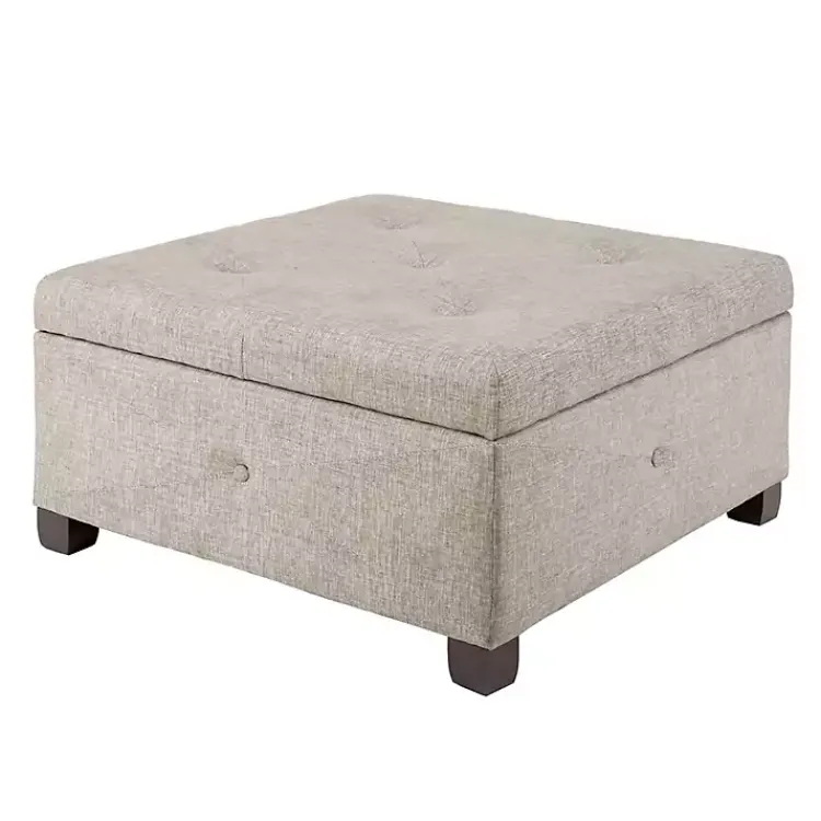 Kirklands Home Lila Tufted Sand Storage Ottoman Tan Outlet
