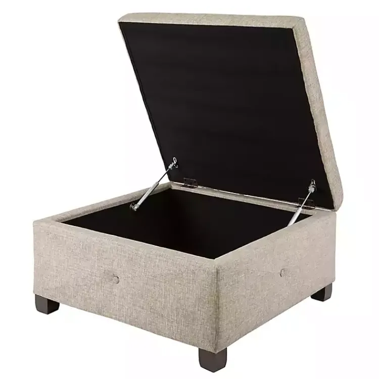 Kirklands Home Lila Tufted Sand Storage Ottoman Tan Outlet
