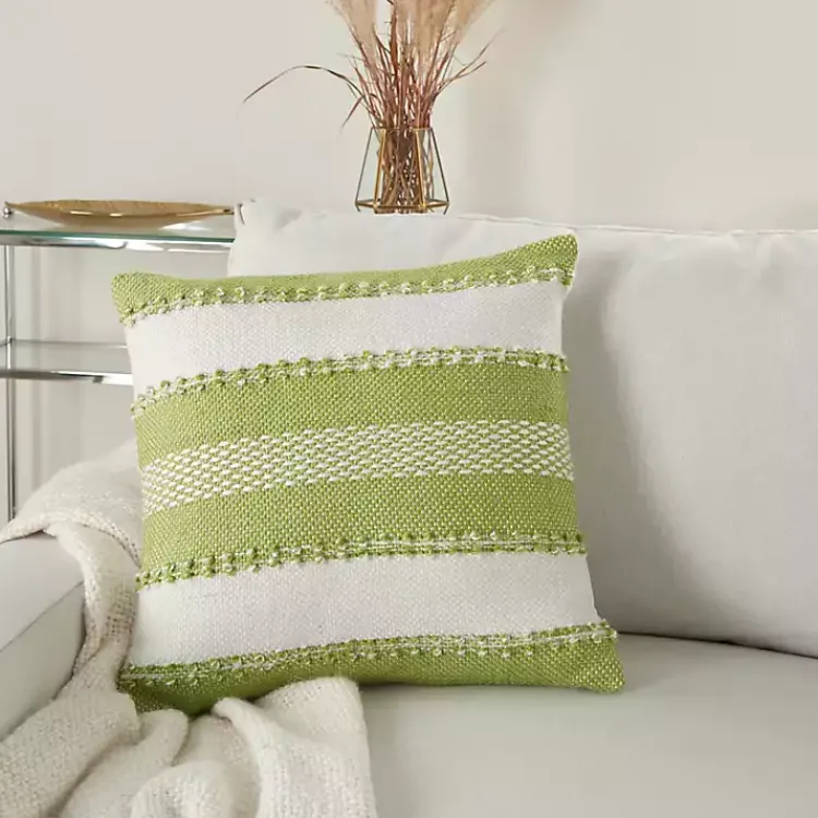 Kirklands Home Lime Woven Stripe Reversible Outdoor Square Pillow Best