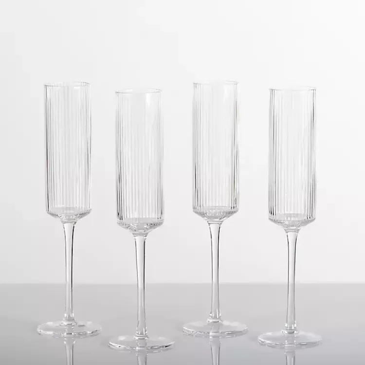 Kirklands Home Linear Ribbed Champagne Flutes, Set of 4 Clear Online