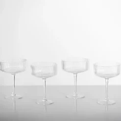 Kirklands Home Linear Ribbed Coupe Wine Glasses, Set of 4 Clear