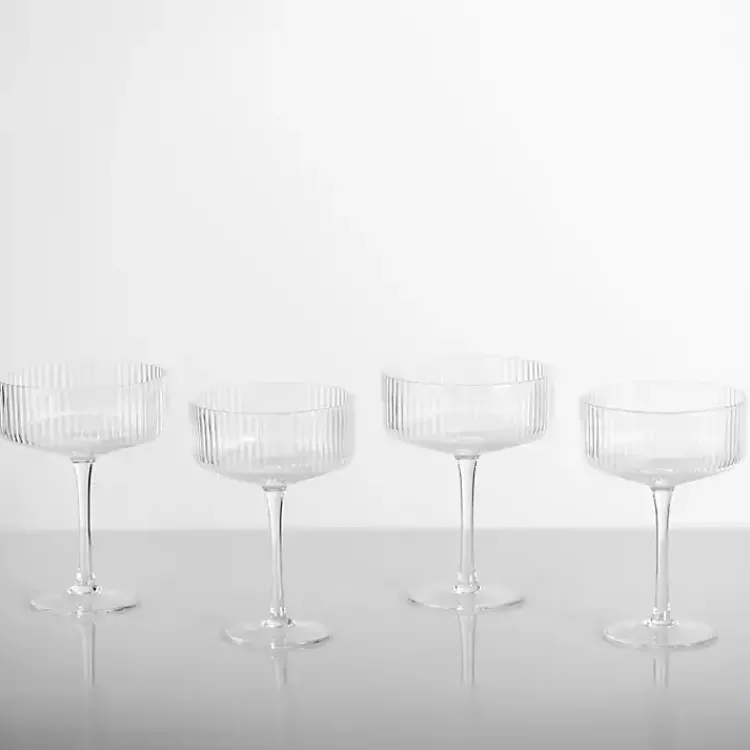 Kirklands Home Linear Ribbed Coupe Wine Glasses, Set of 4 Clear