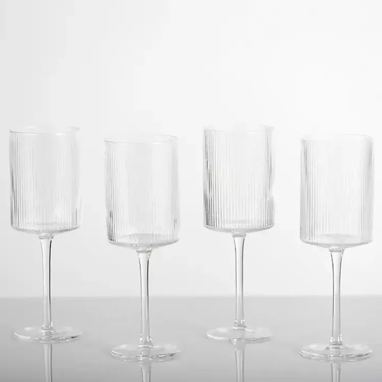Kirklands Home Linear Ribbed Goblet Wine Glasses, Set of 4 Clear Outlet