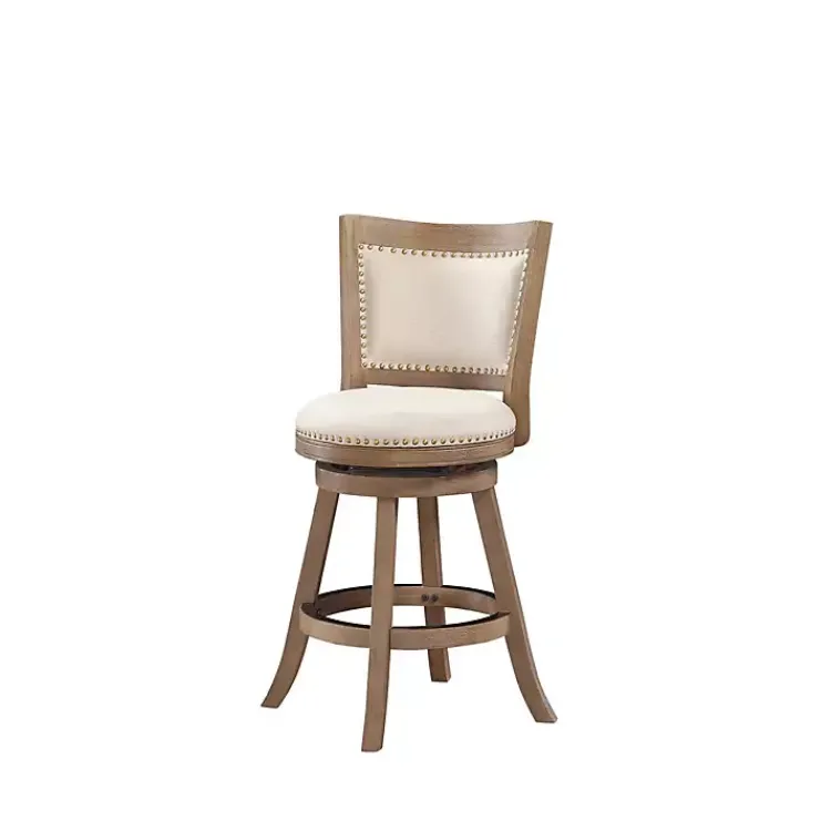 Kirklands Home Linen and Driftwood Nailhead Swivel Counter Stool Ivory Sale