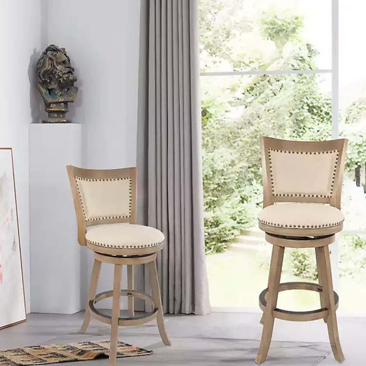 Kirklands Home Linen and Driftwood Nailhead Swivel Counter Stool Ivory Sale
