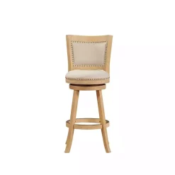 Kirklands Home Linen and Wood Nailhead Swivel Bar Stool Tan Clearance