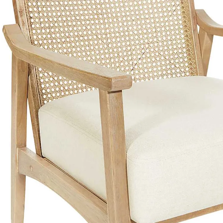 Kirklands Home Linen Wash Cane Back Alina Armchair Ivory New