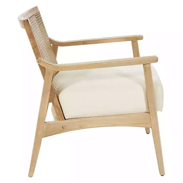 Kirklands Home Linen Wash Cane Back Alina Armchair Ivory New